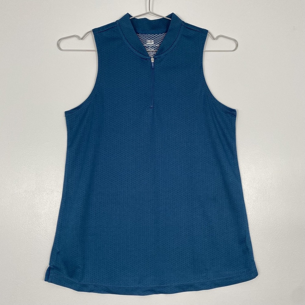 Three‎ Sixty Six Polo Shirt Womens Small Blue Mock Neck Sleeveless Golf Top